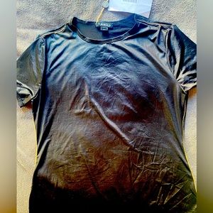 Koral wet/leather look black TShirt Size S with beige seam trim detail NWT